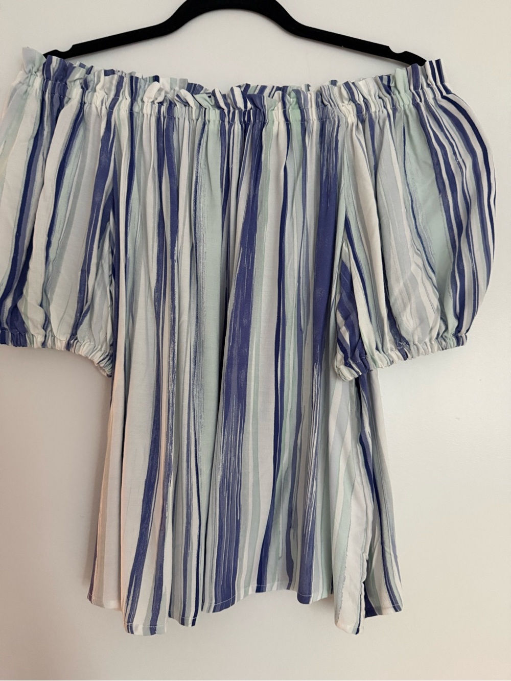 Vince Camuto Blue & White Striped Off-Shoulder Puff Sleeve Top  New/ no tags